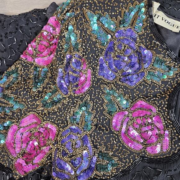 Night Vogue Vintage Dress Silk Sequin Beaded Black Size Small Cocktail - Picture 9 of 10